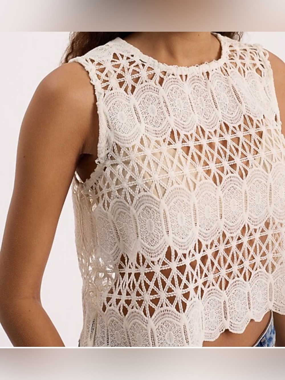 Express Crochet Lace Sleeveless Top in Ivory